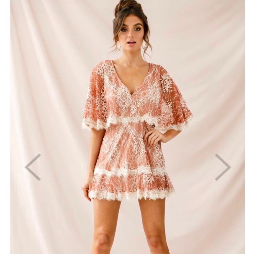 Selfie Leslie Caspar batwing lace rose/beige dress